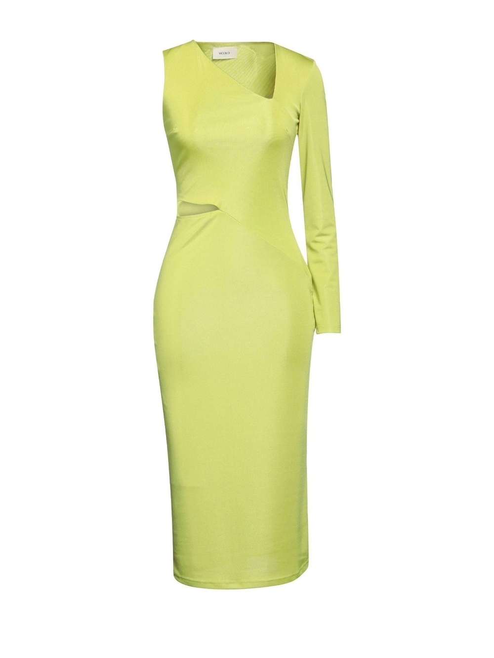 Vicolo One-Shoulder Cutout Midi Dress in Lime